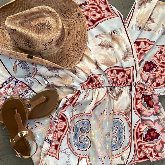 Multi Stripe Floral Print V-Neck Dolman Sleeves Maxi Dress with Side… - Picture 14 of 16